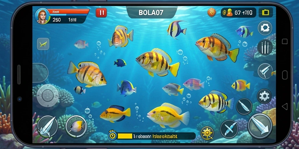 Gameplay menembak ikan yang seru dan penuh warna.