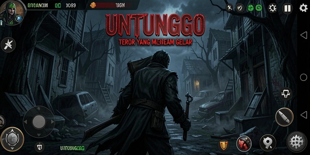 Tampilan gameplay seram dan menegangkan dari UNTUNGGO di malam hari.